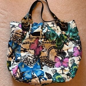 Coach nylon tote bag with butterfly pattern approximately 15”x15”x8”